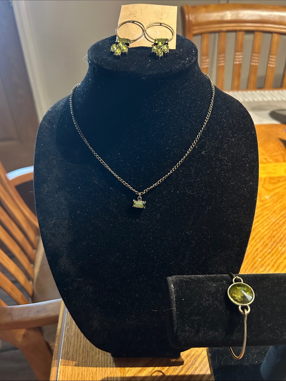 Plunder Olive Green Crystal Necklace, Earrings & Bracelet Set